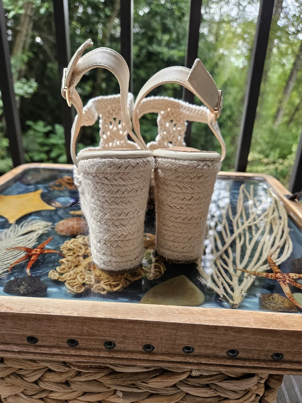 Womens Cream Braided Espadrille Wedge Sandals - Neutral
